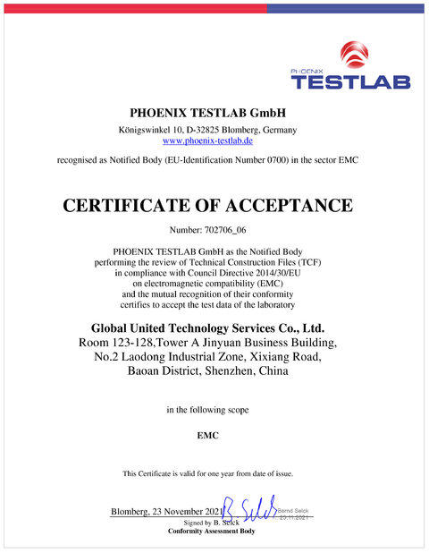 Trung Quốc Global United Technology Services Co.,Ltd. Chứng chỉ
