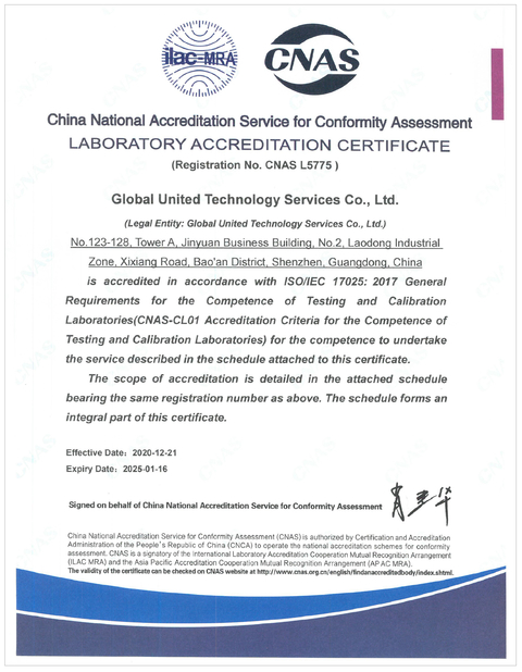 Trung Quốc Global United Technology Services Co.,Ltd. Chứng chỉ