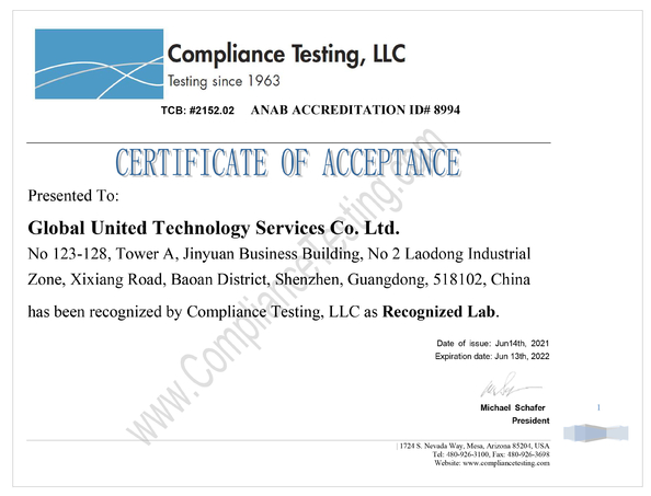 Trung Quốc Global United Technology Services Co.,Ltd. Chứng chỉ